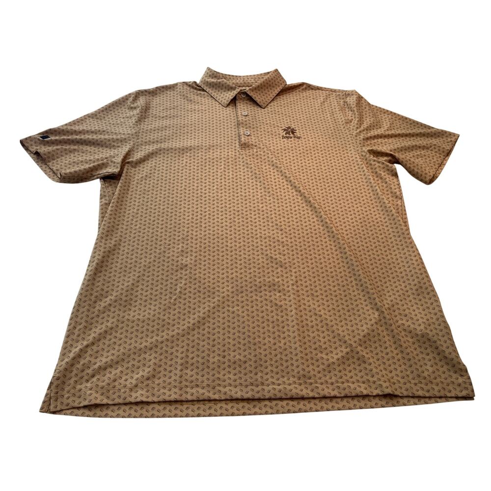 M1-52 POIPU BAY Men's Collared Golf Polo Top Dominoes Motif Yellow Size L